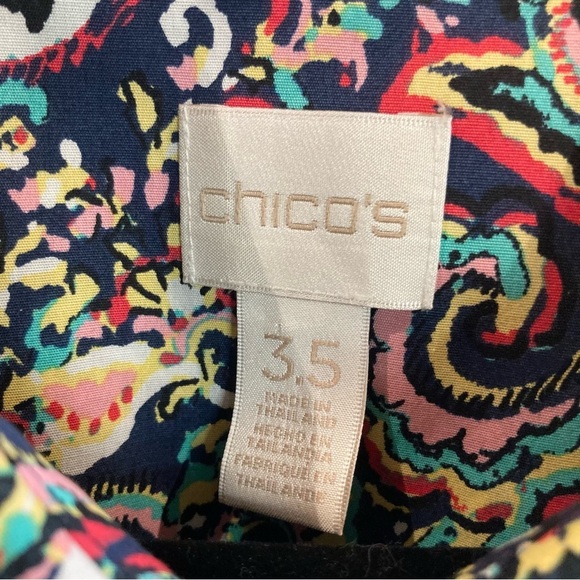 CHICO’S Sz 3.5 No Iron Effortless Beatrice Navy Colourful Paisley Buttoned Shirt - Picture 6 of 12
